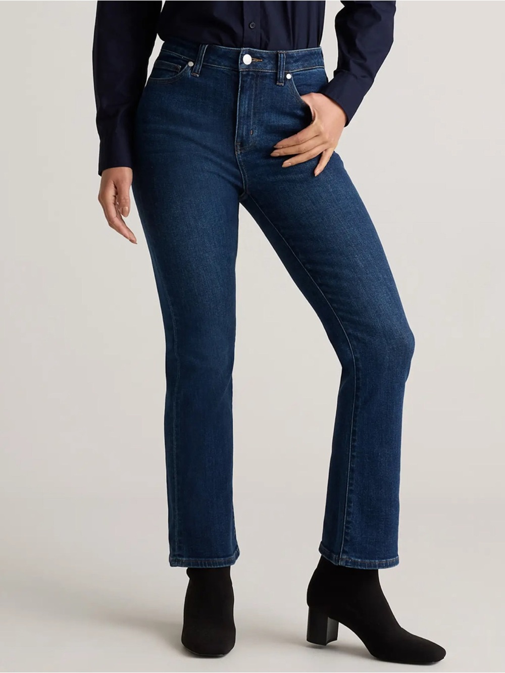 Quince Dark Wash Bella Stretch High Rise Kick Flare Jeans 26" Inseam Size 28